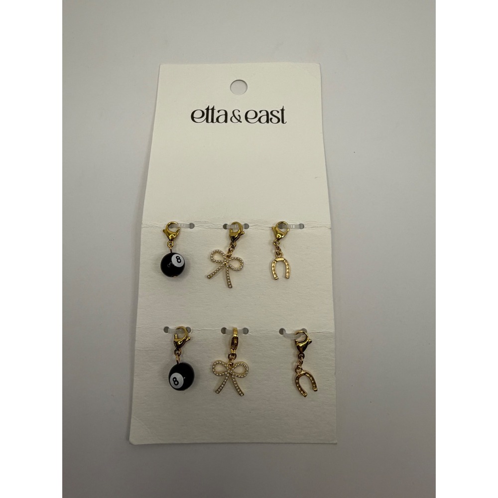 Etta & East‎ 6 Piece Gold Charm Set 8-Ball Bow Horseshoe Lobster Clasp NWT